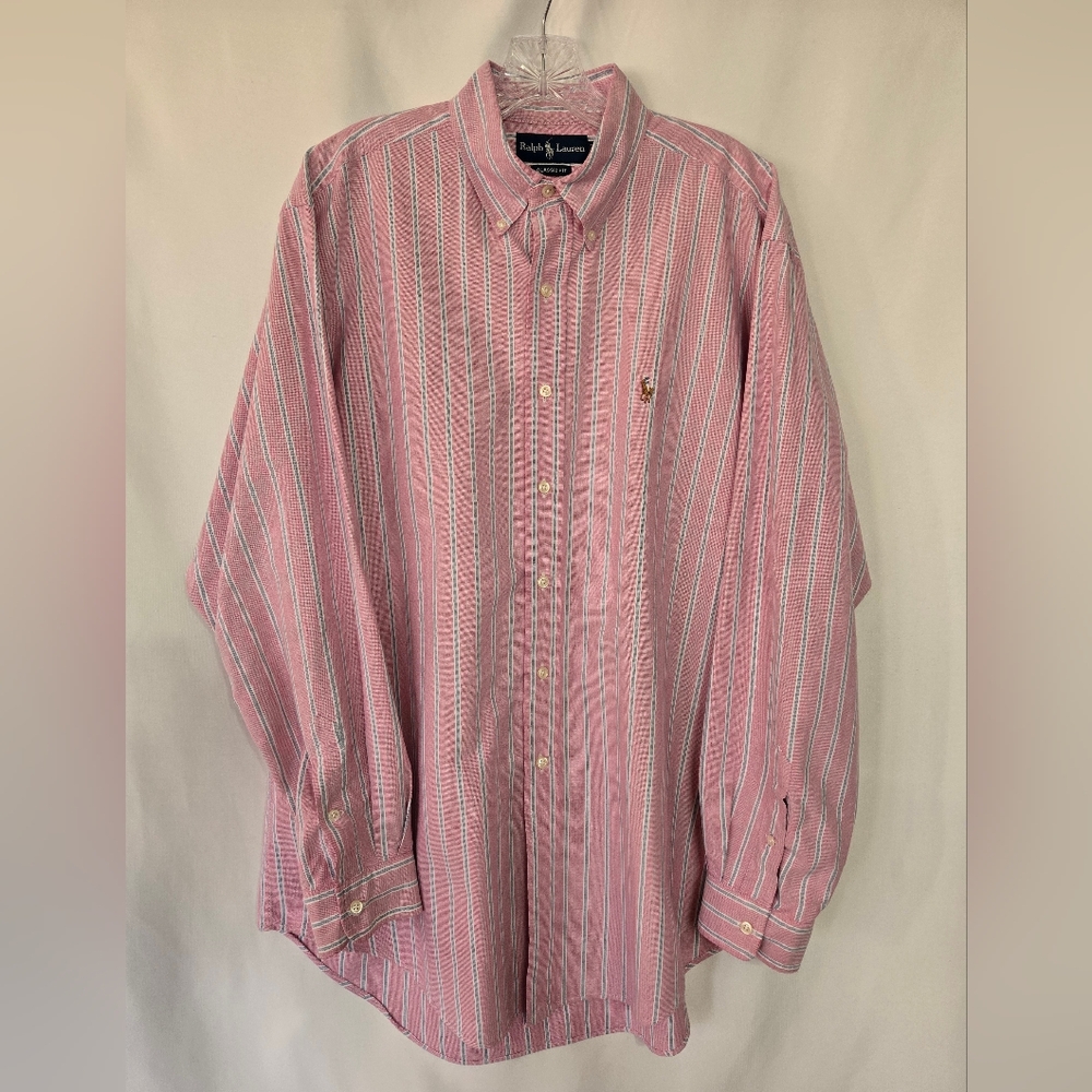 Ralph Lauren Classic Fit Button Down Pink/White Stripes Shirt